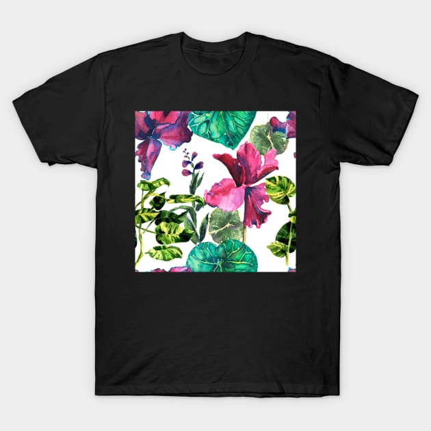 Seamless tropical flower T-Shirt by Olga Berlet